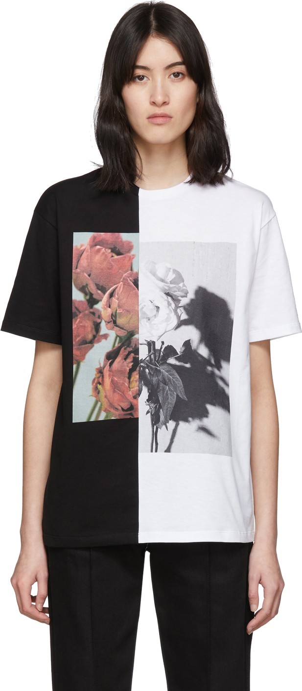 Alexander McQueen White & Black Oversized Hybrid Floral T-Shirt