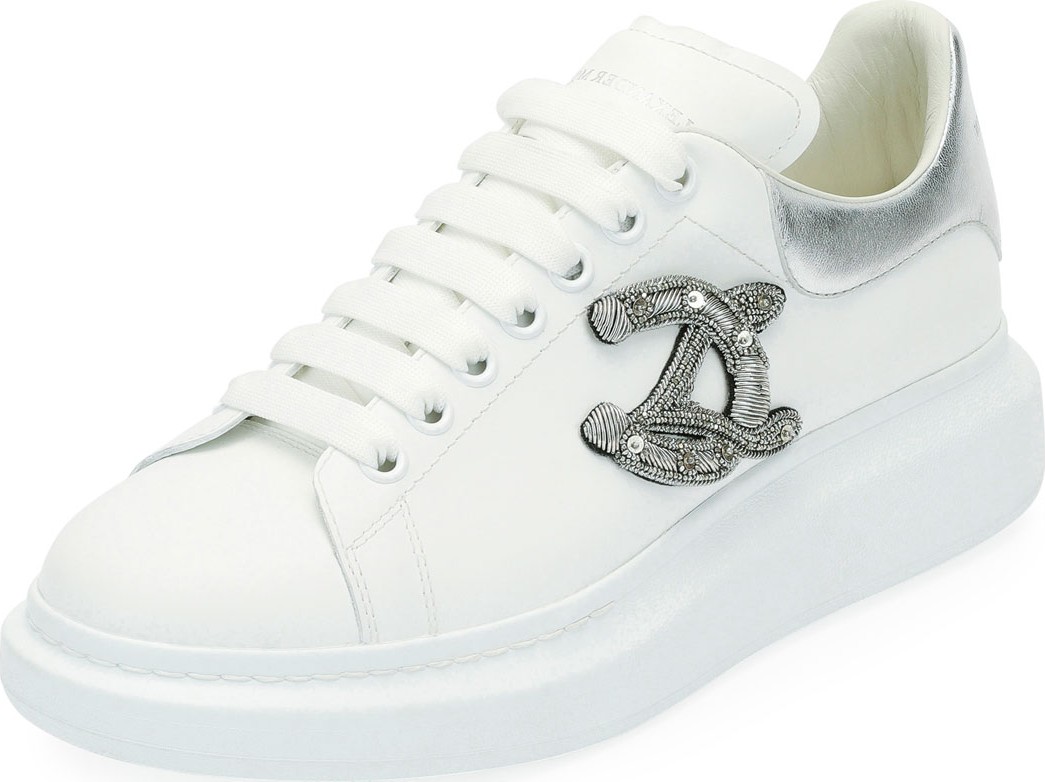 Alexander McQueen Men's Crest Patch Leather Low-Top Sneakers