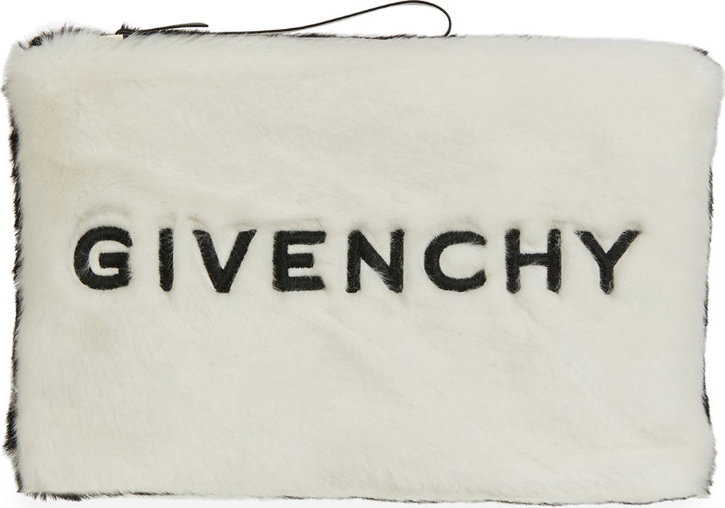 Givenchy GV3 Large Faux-Fur Pouch Wristlet Clutch Bag