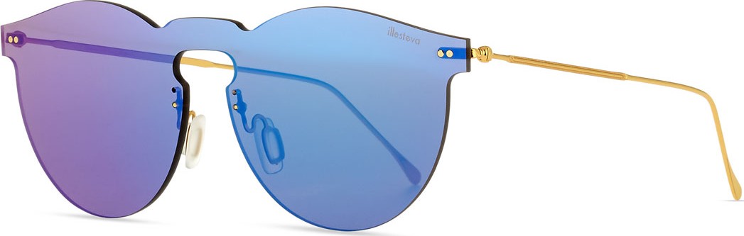 Illesteva Leonard Rimless Mirrored Sunglasses, Teal