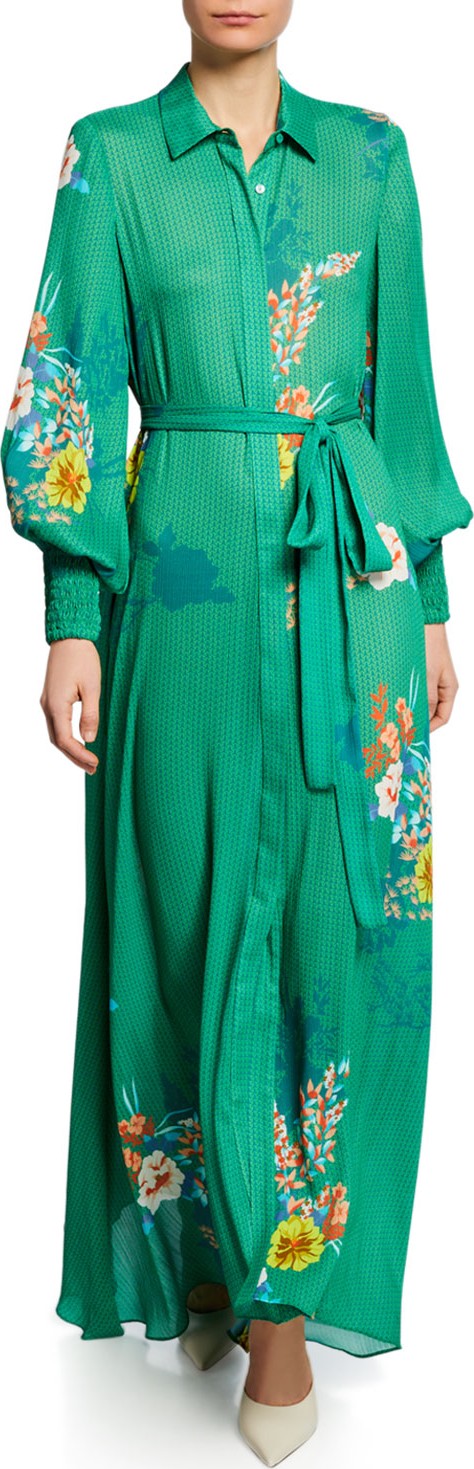 Alexis Yadira Belted Floral Blouson-Sleeve Long Dress