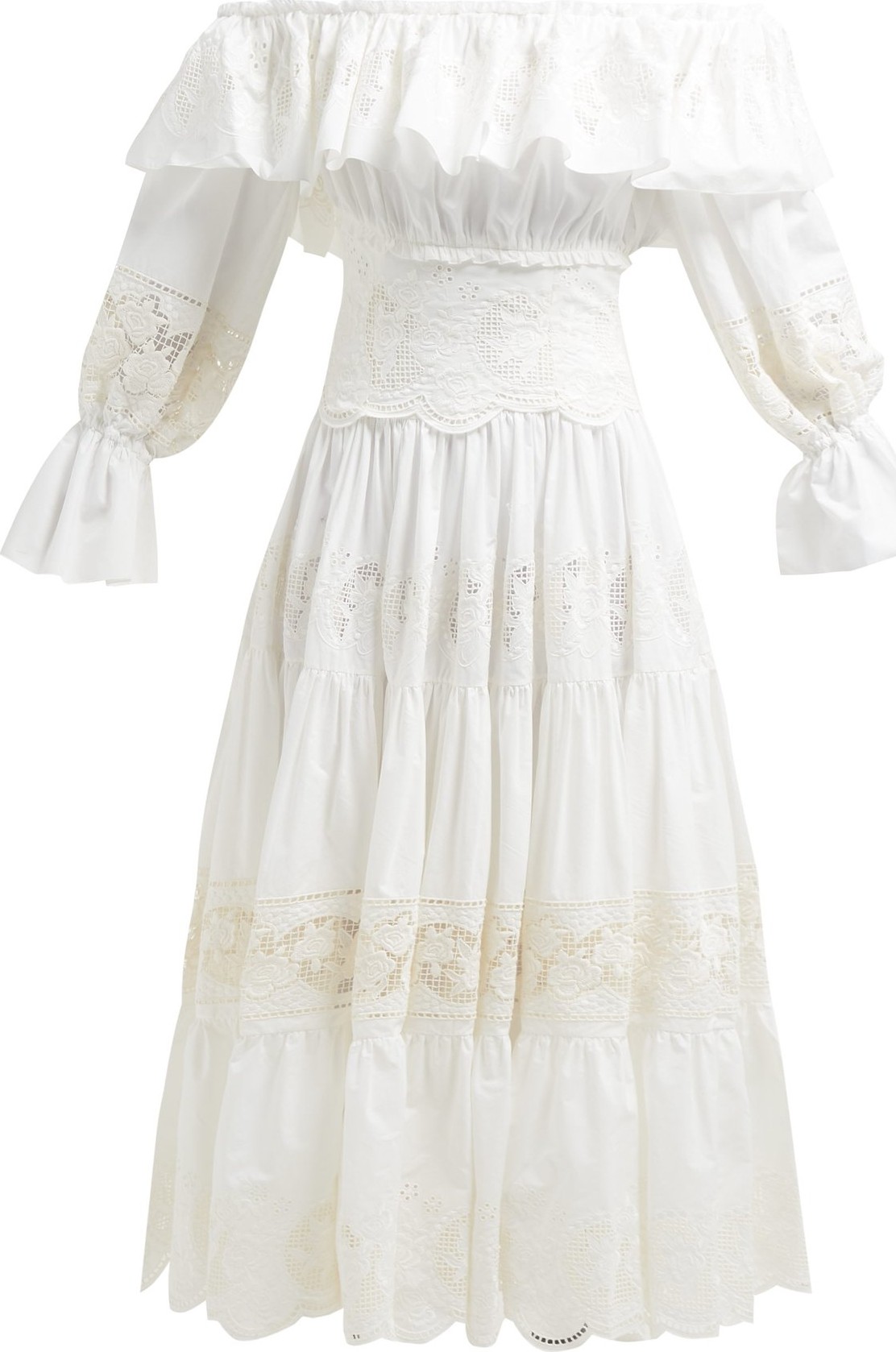 Dolce & Gabbana Tiered lace-panelled cotton-blend dress