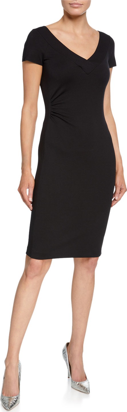 Giorgio Armani V-Neck Milano Jersey Cap-Sleeve Sheath Dress