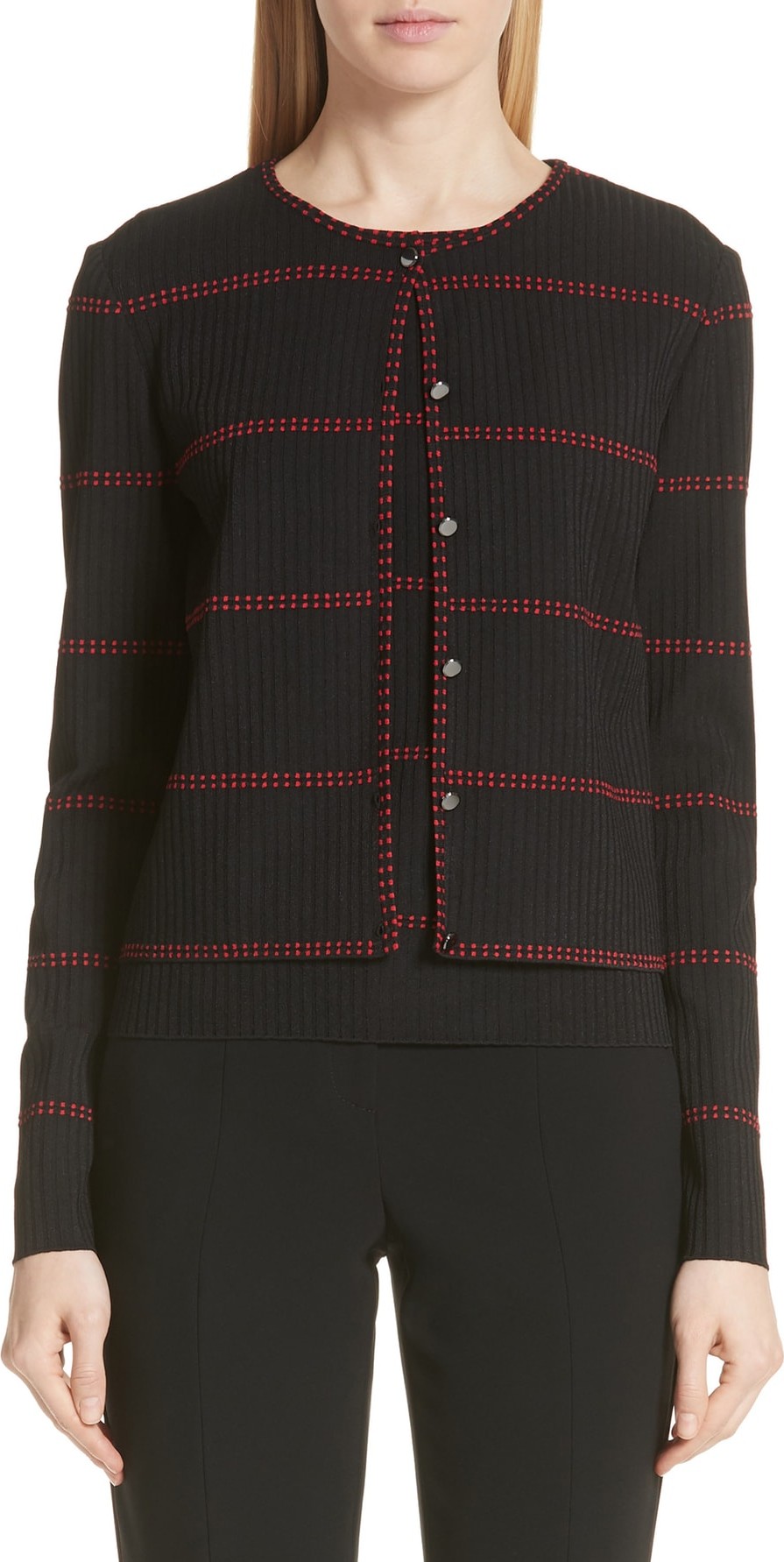 St. John Textured Stripe Cardigan