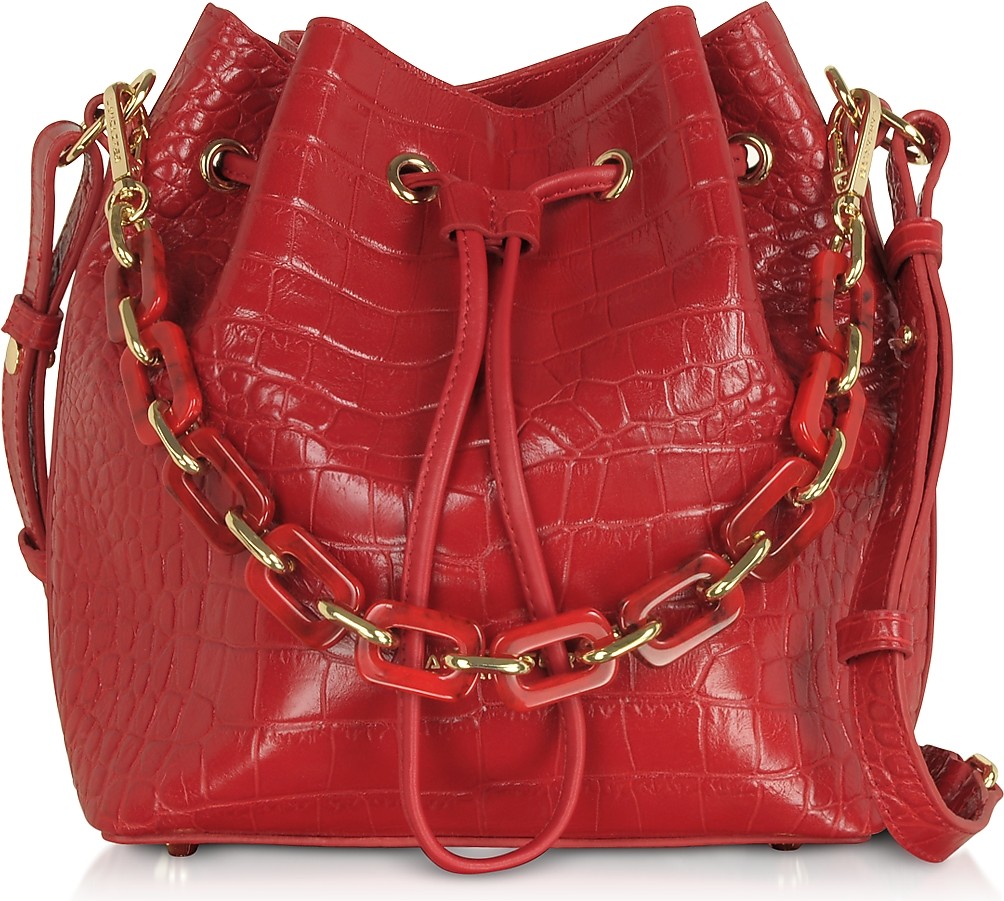 Lancaster Exotic Croco Embossed Leather Bucket Bag