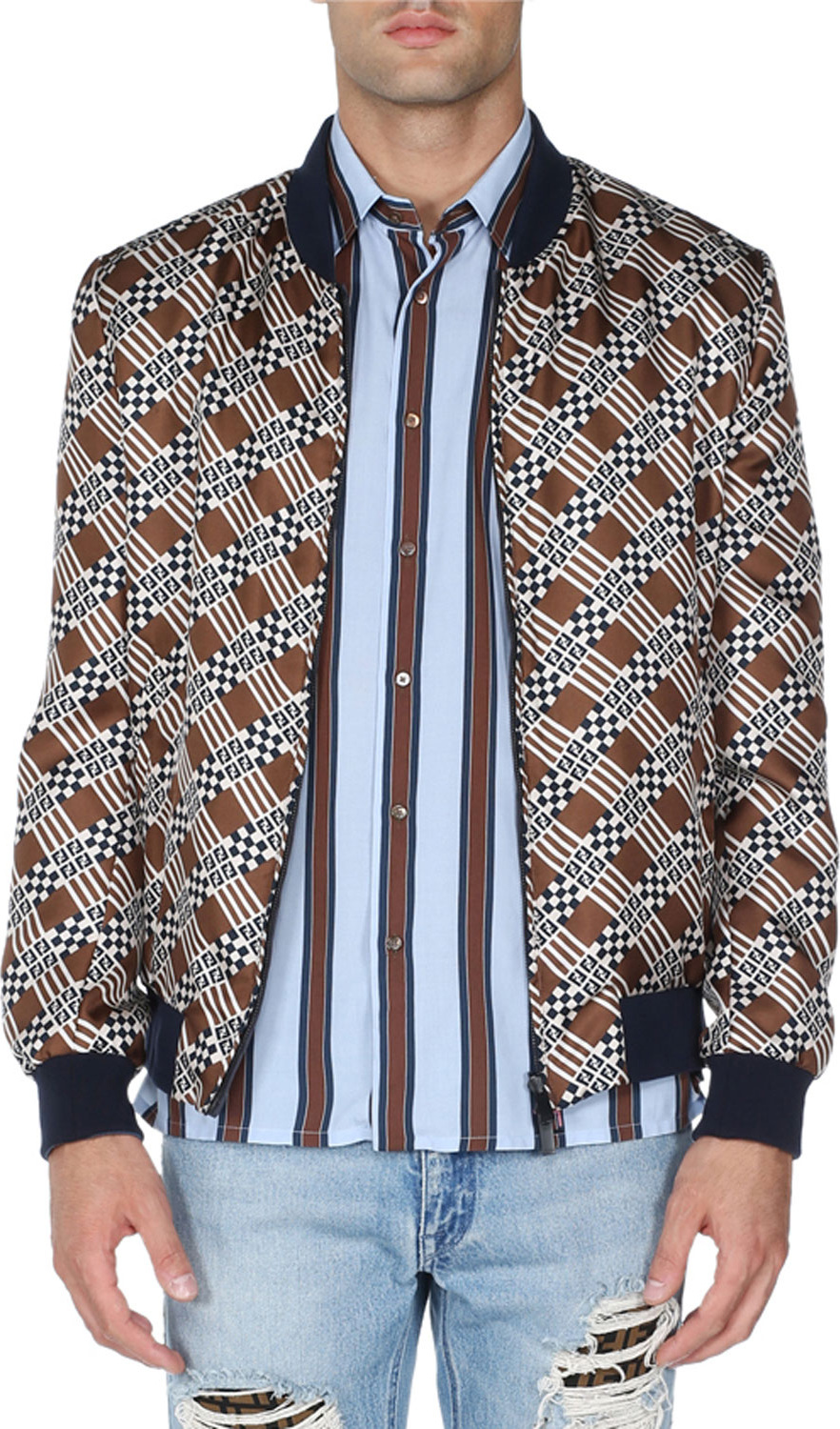 Fendi Logo-Print Silk Bomber Jacket