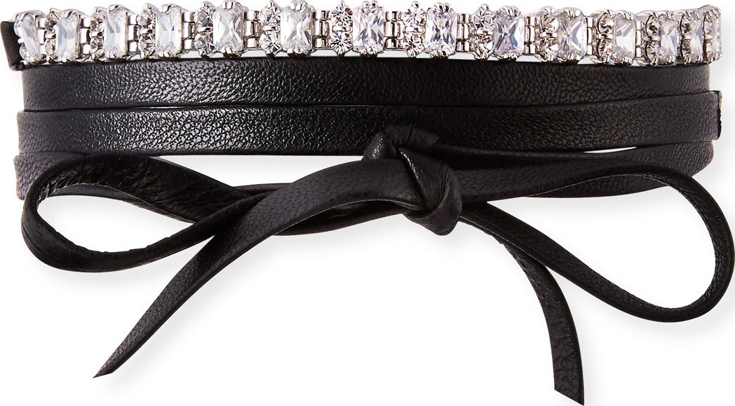 Fallon Leather Wrap Choker w/ Baguette Crystals