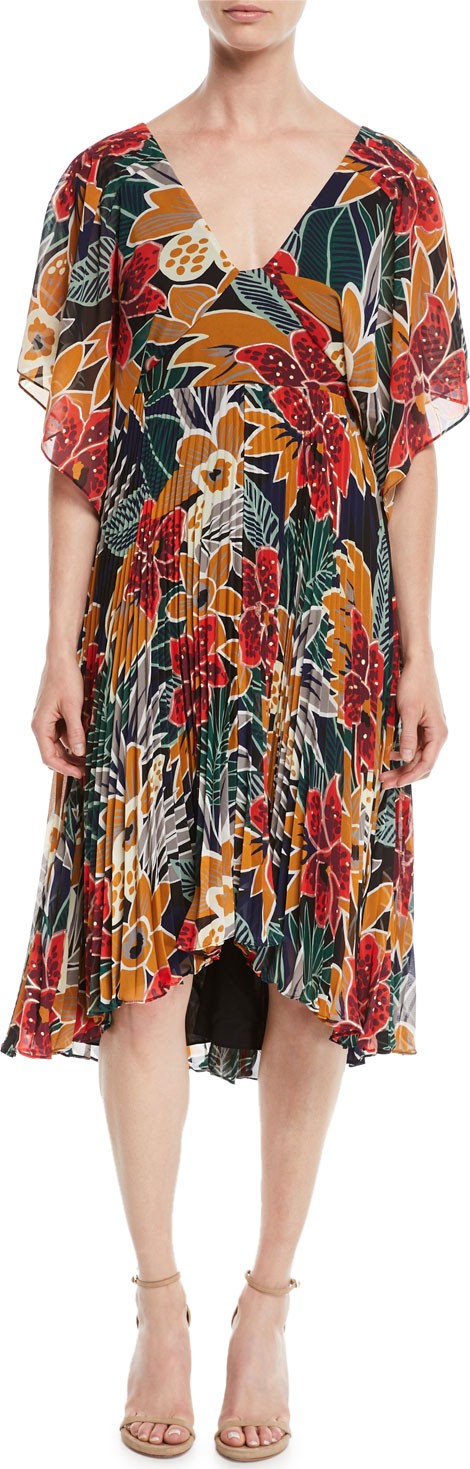 Club Monaco Zorbina Pleated Floral Midi Dress