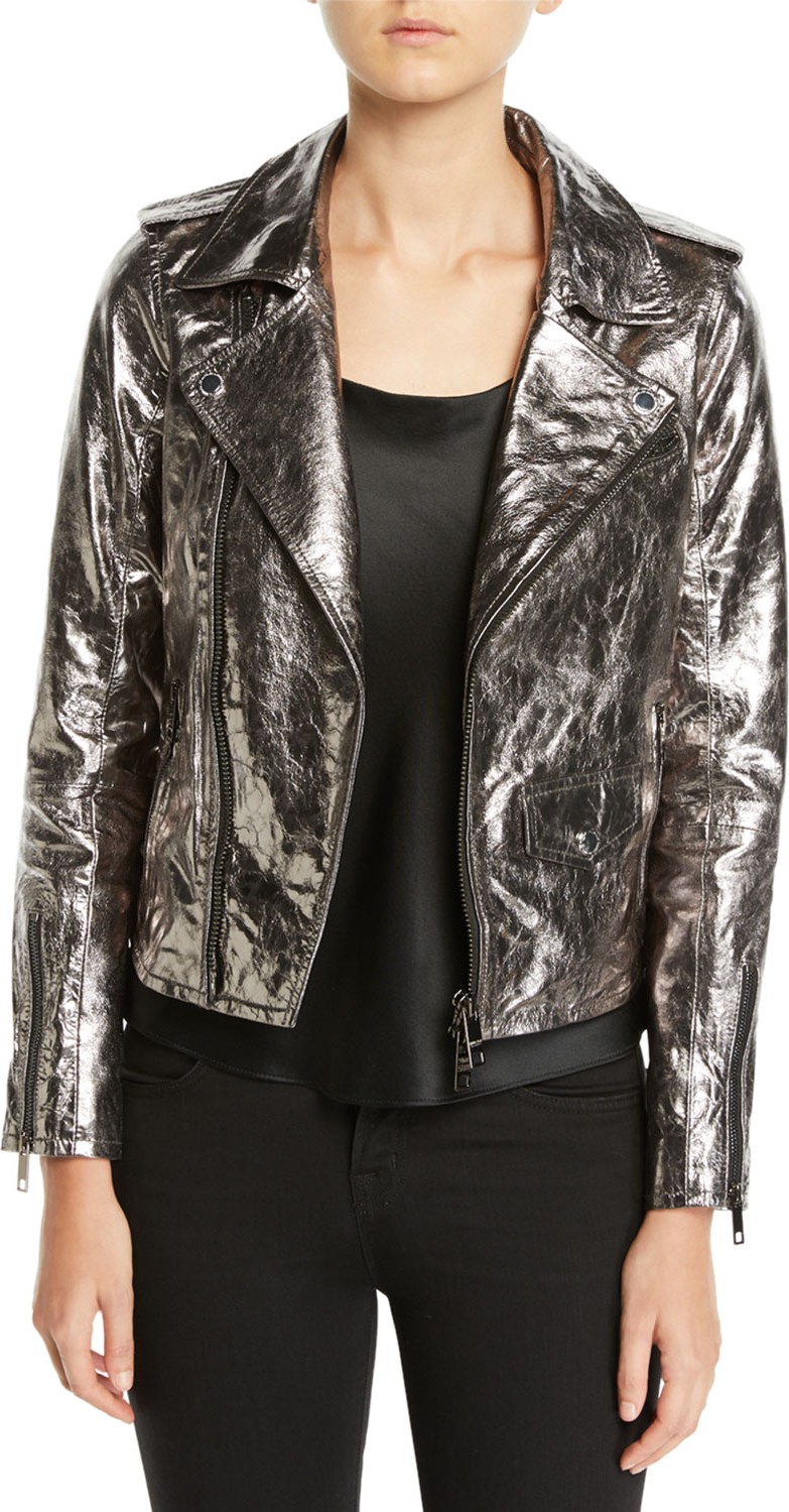 Hudson Metallic Zip-Front Leather Moto Jacket