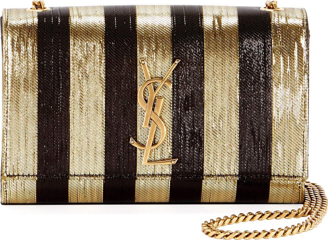Saint Laurent Kate Monogram Small Metallic-Striped Crossbody Bag