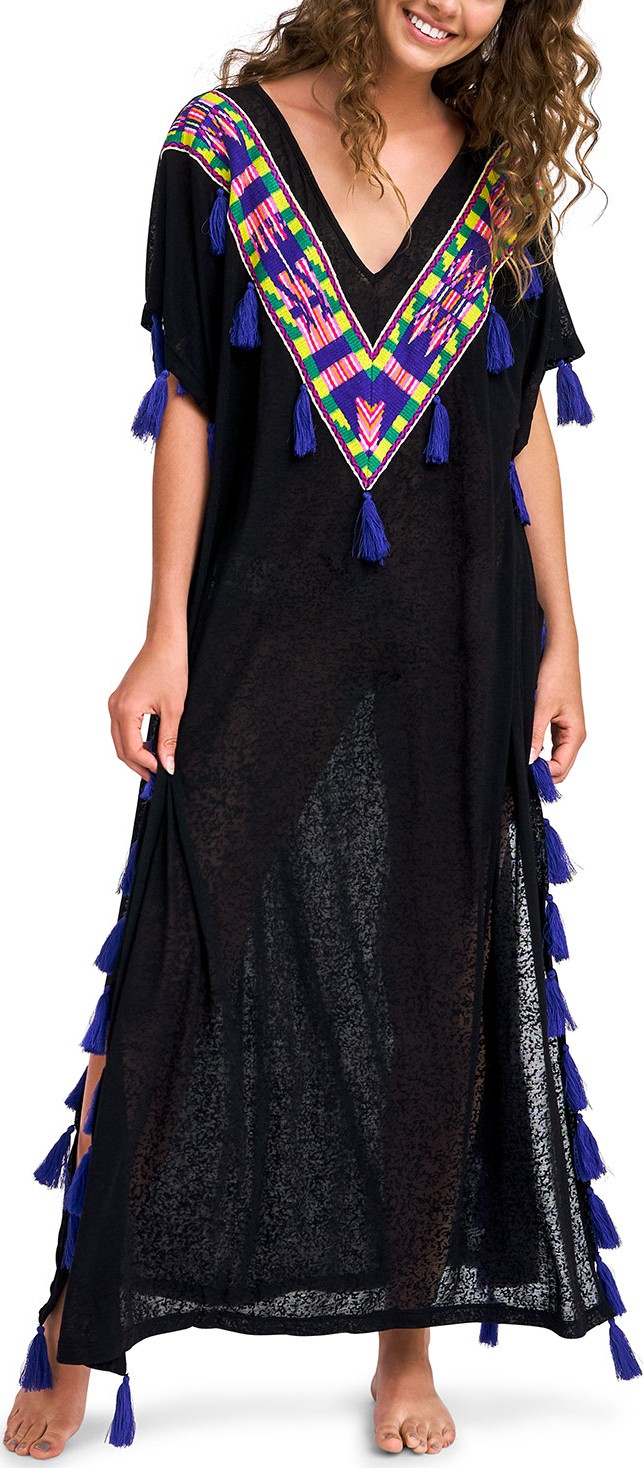 Pitusa Tribal V-Neck Tassel Long Coverup Kaftan