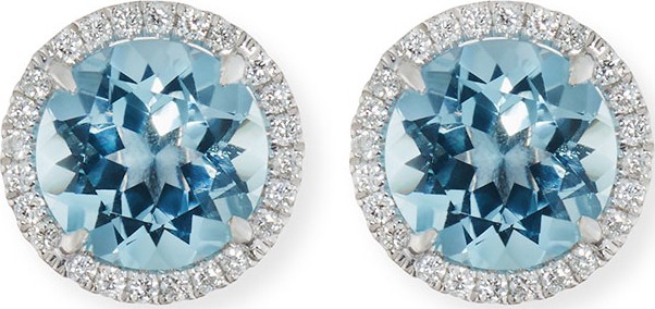 Frederic Sage 18K White Gold Blue Topaz Diamond Halo Stud Earrings