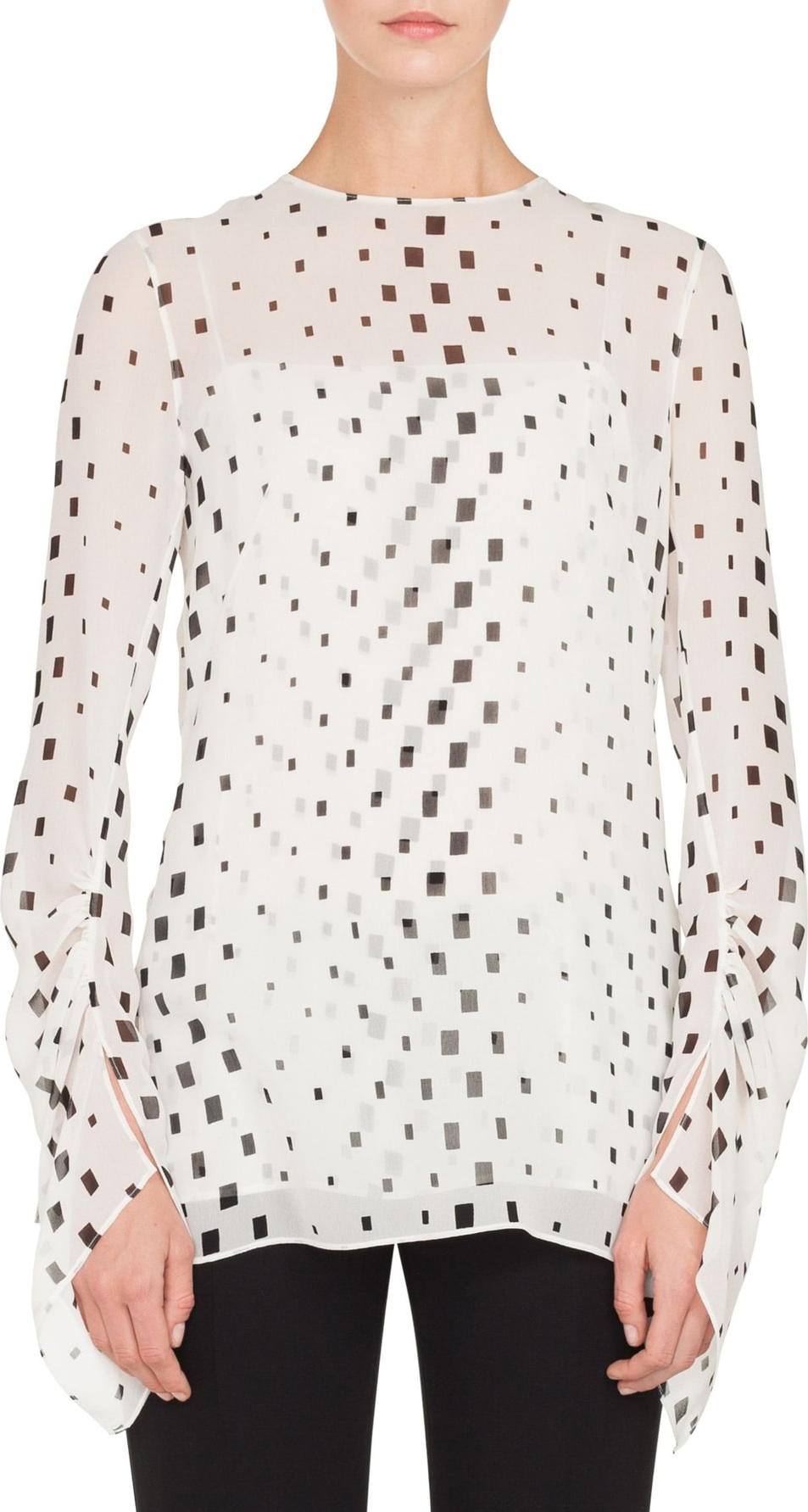 Akris Hotel Facade Print Silk Blouse