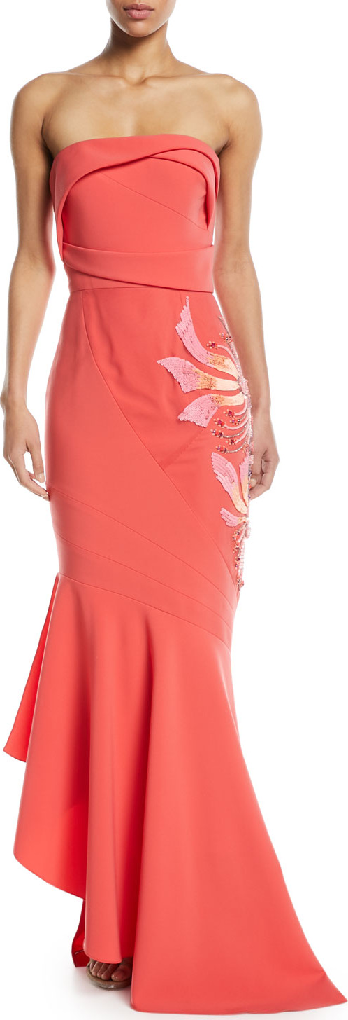 Rubin Singer Hand Draped Jersey Evening Gown w/ Side Embroidery