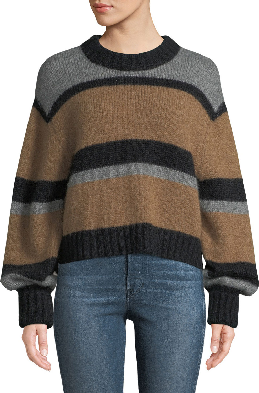 Veronica Beard Magda Striped Alpaca Pullover Sweater