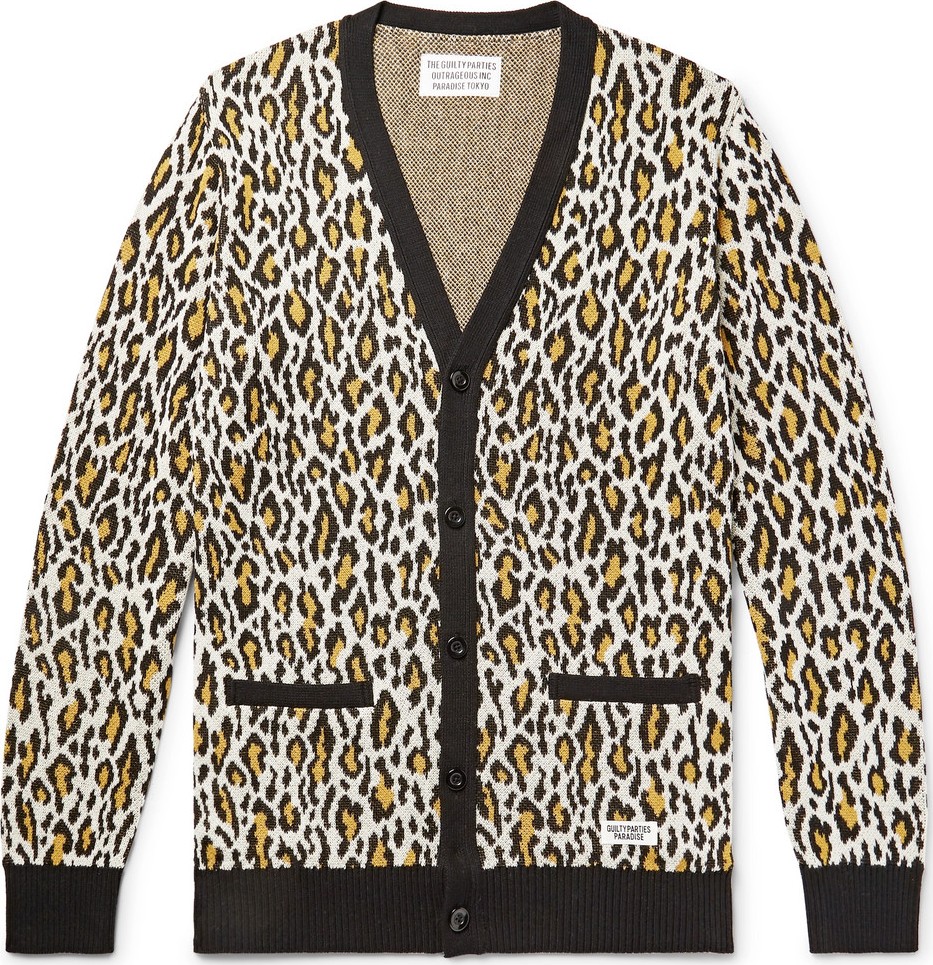 Wacko Maria Leopard-Jacquard Cotton Cardigan