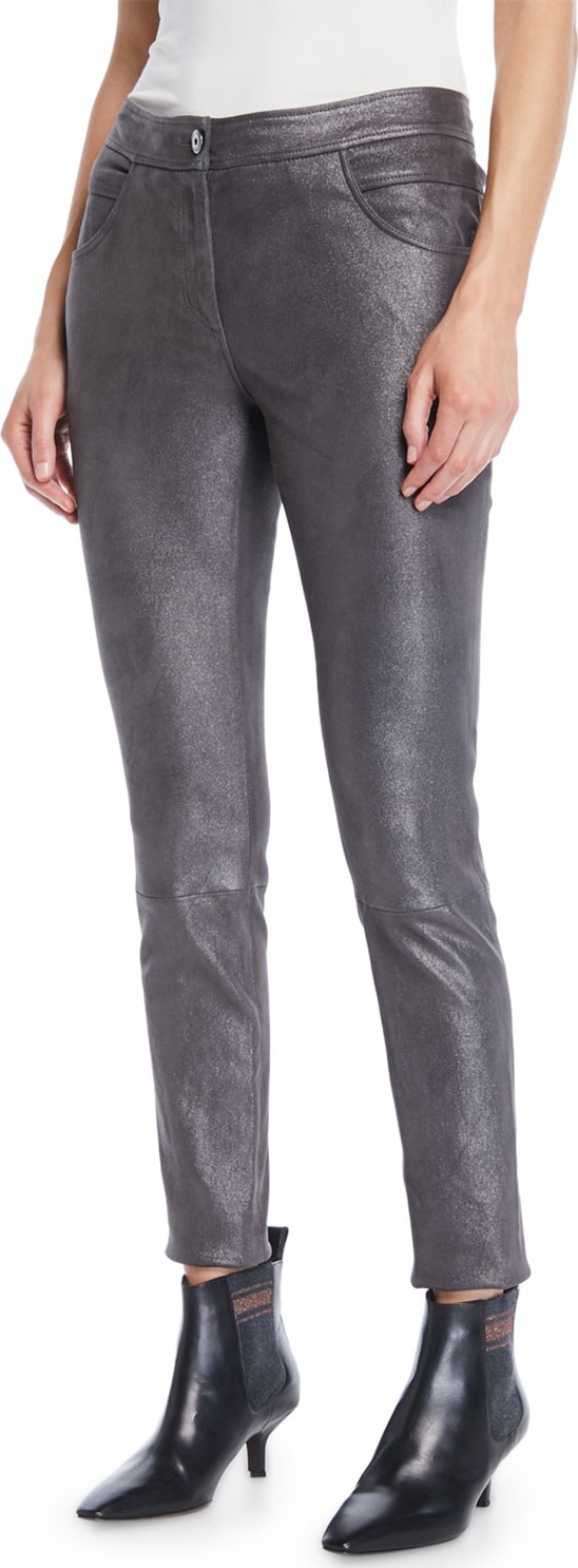 Brunello Cucinelli Metallic-Leather Skinny-Leg 5-Pocket Legging