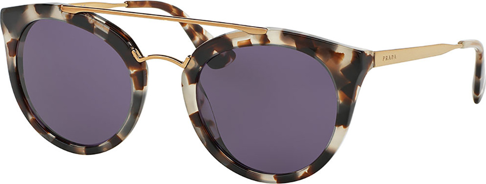 Prada Monochromatic Double-Bridge Cat-Eye Sunglasses, White Tortoise