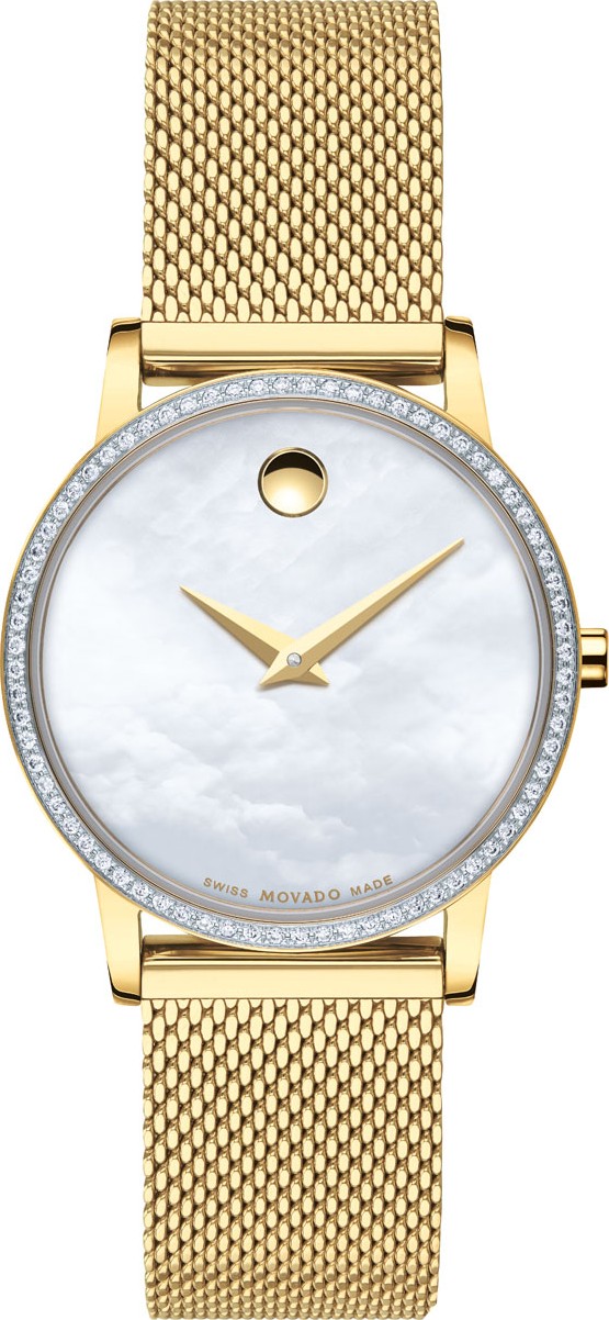 Movado 28mm Museum Classic Diamond Mesh Watch, Gold