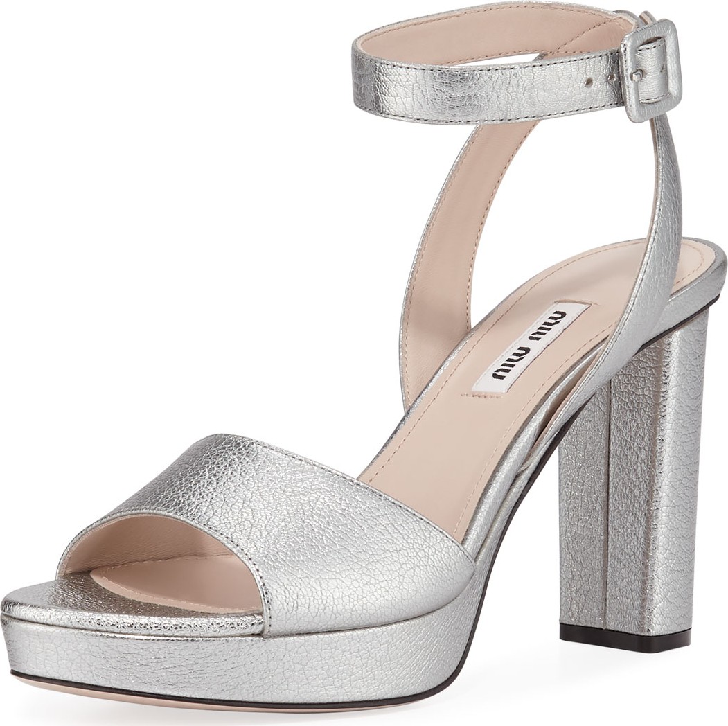Miu Miu Metallic Leather Platform Sandals
