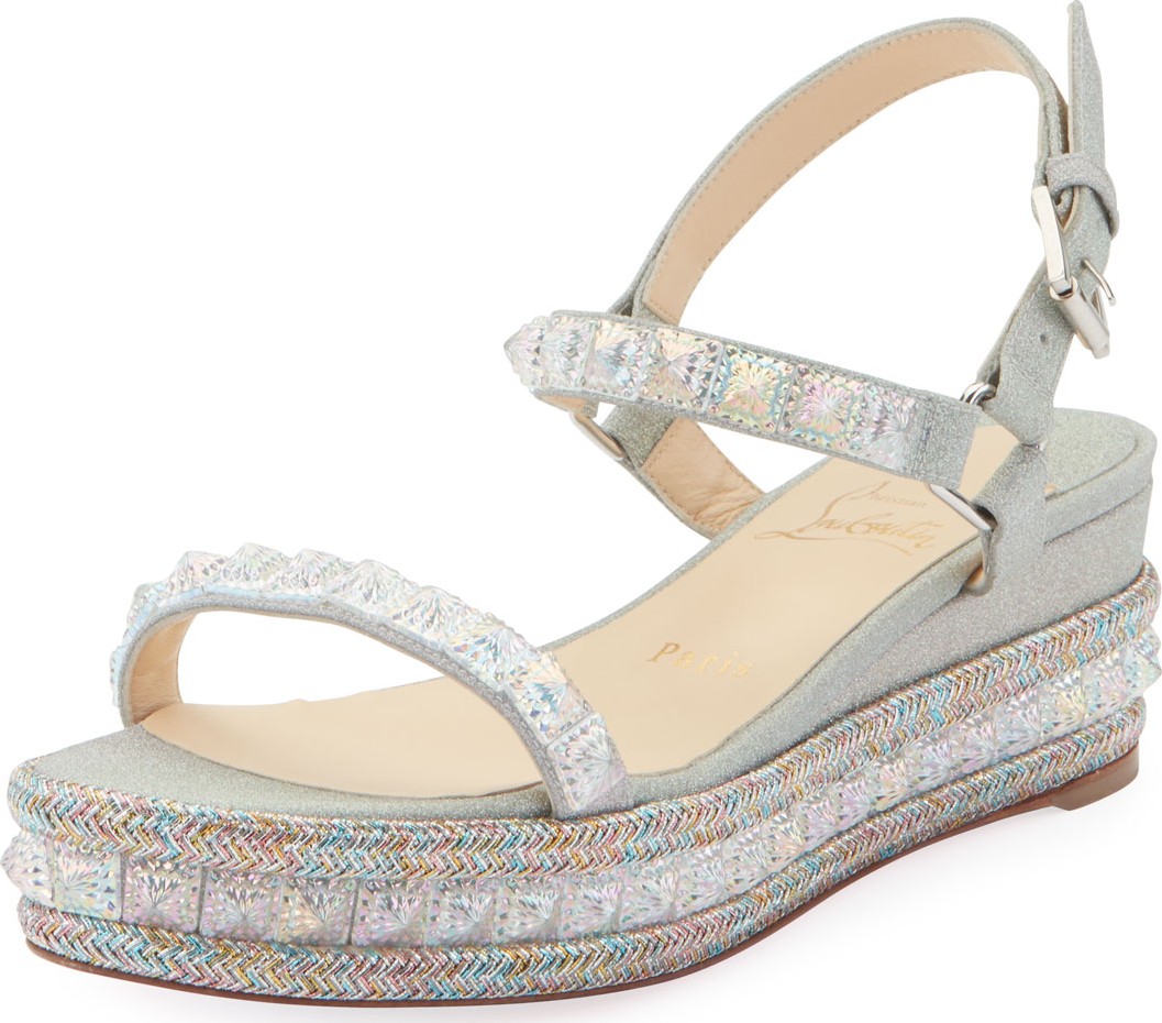 Christian Louboutin Pyradiams 60mm Glitter Red Sole Espadrille Sandals