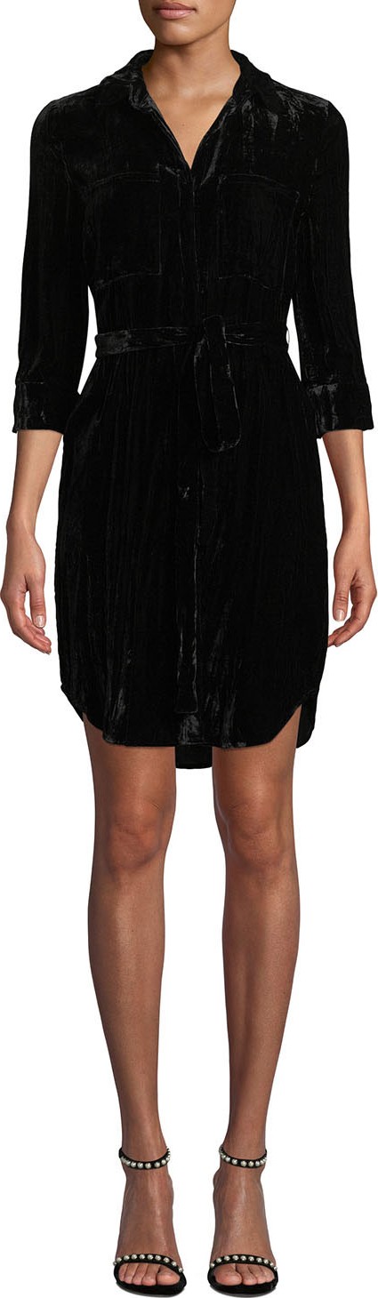 L'AGENCE Stella 3/4-Sleeve Crinkle Velvet Shirtdress