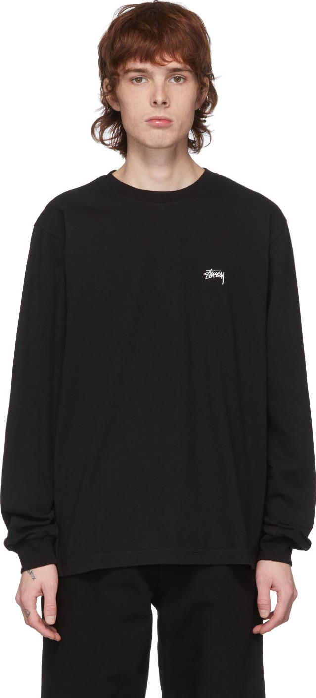 Stussy Black Stock Logo Long Sleeve T-Shirt