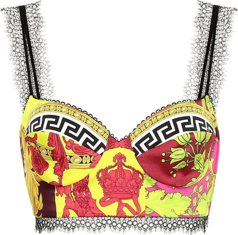 Versace Barqoue lace-trim faille bralette