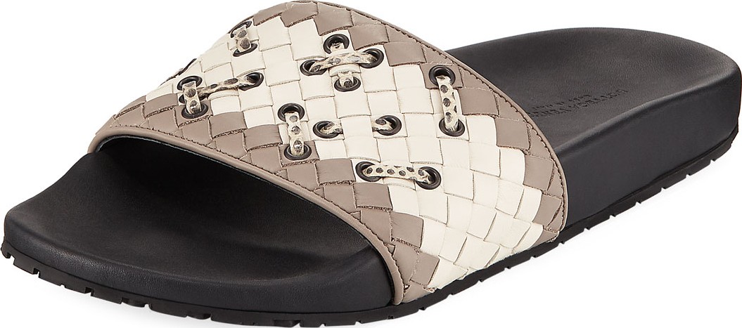 Bottega Veneta Woven Pool Slide Sandal with Stitching