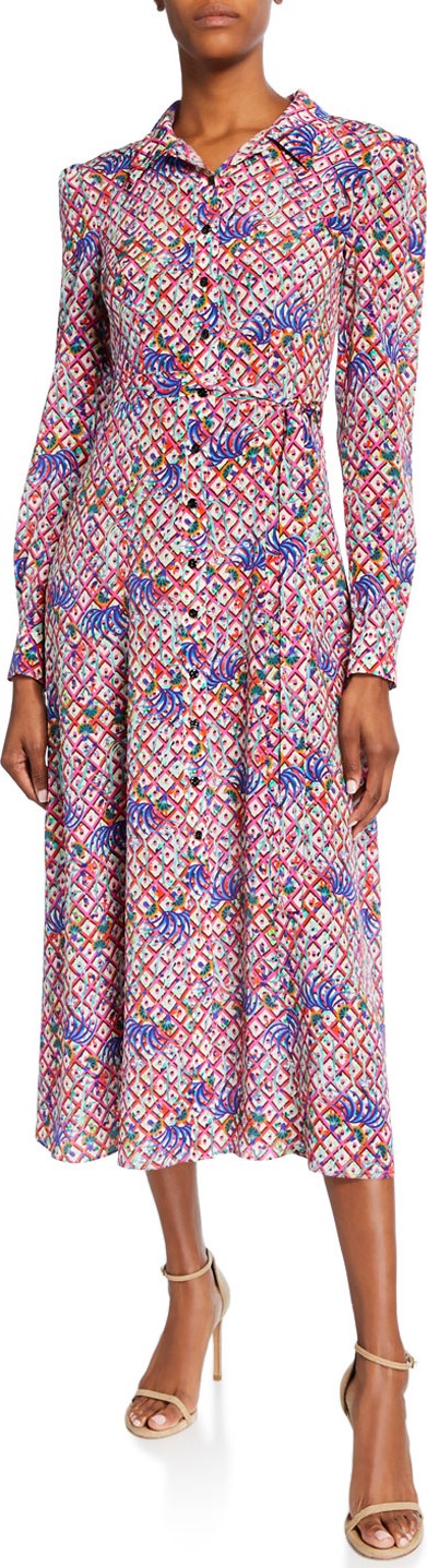 Saloni Vanessa Printed Long-Sleeve Shirtdress