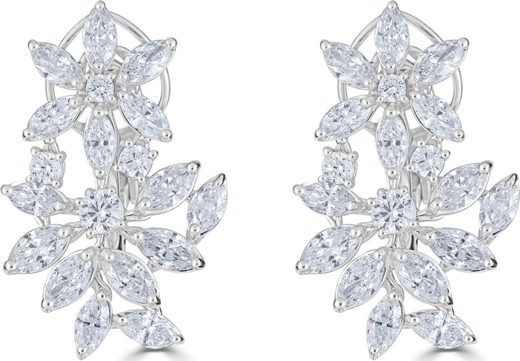 ZYDO 18k Luminal Diamond Flower Huggie Hoop Earrings, 5.88tcw