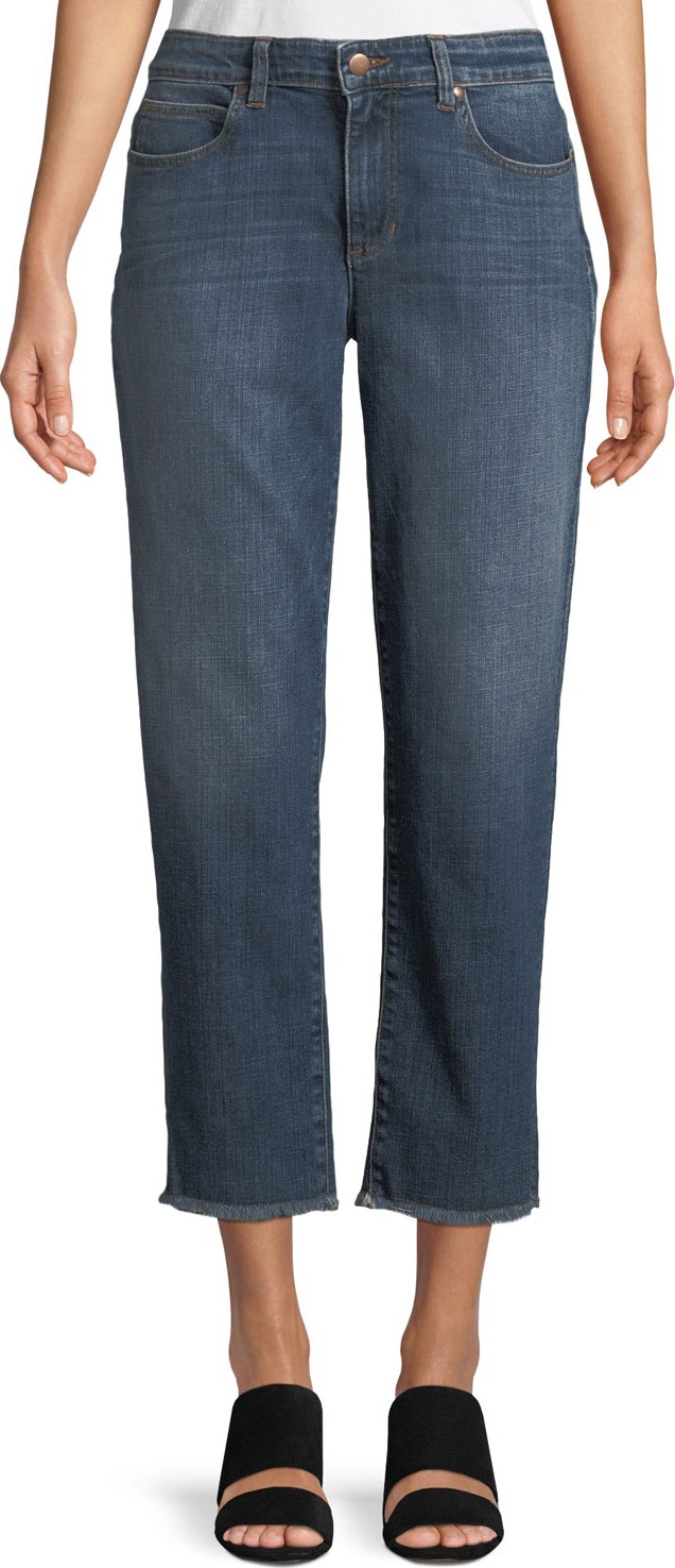 Eileen Fisher High-Rise Slim Frayed-Hem Ankle Jeans