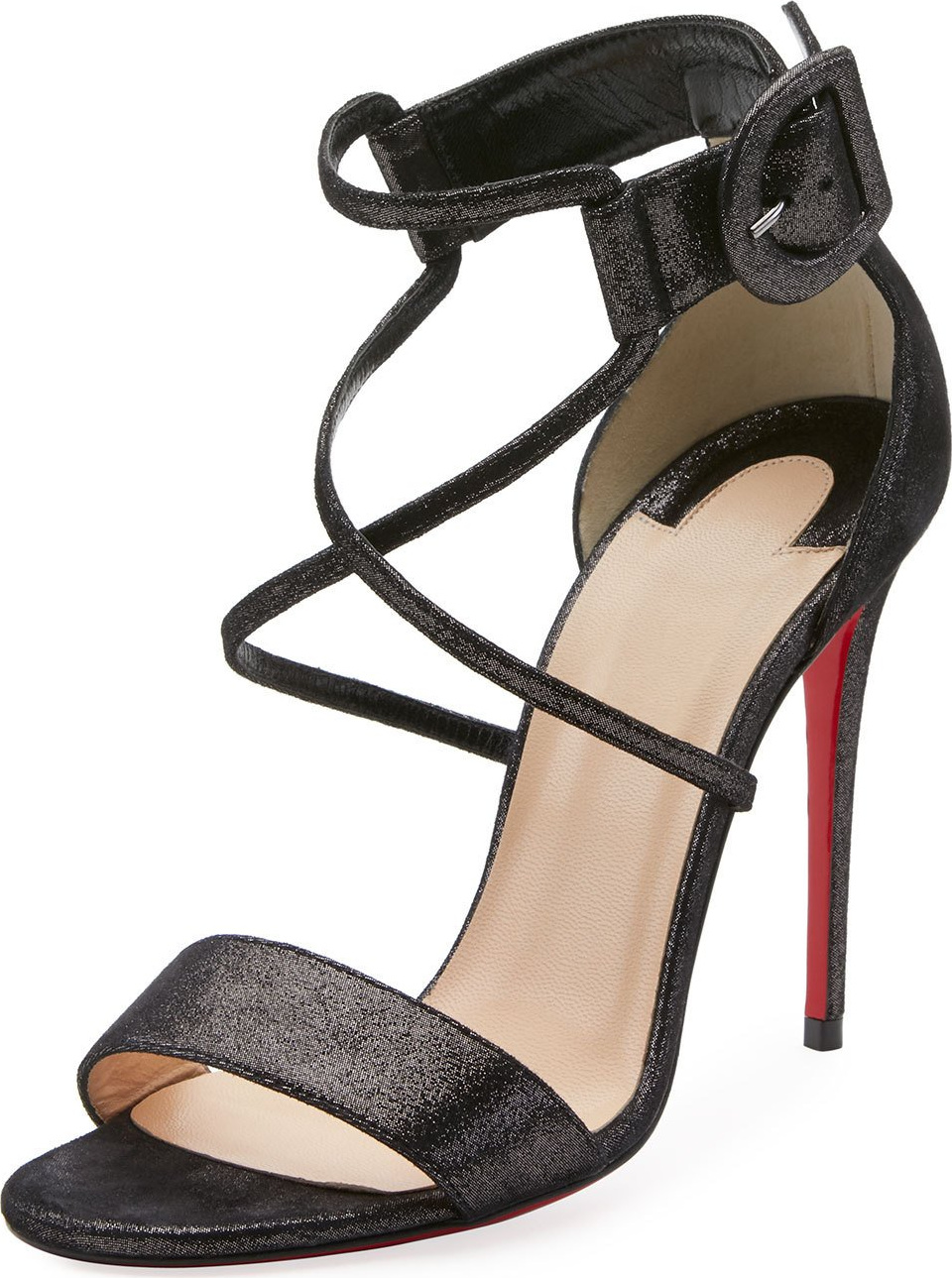 Christian Louboutin Choca 100mm Metallic Suede Red Sole Sandal Christian Louboutin Choca 100mm Metallic Suede Red Sole Sandal