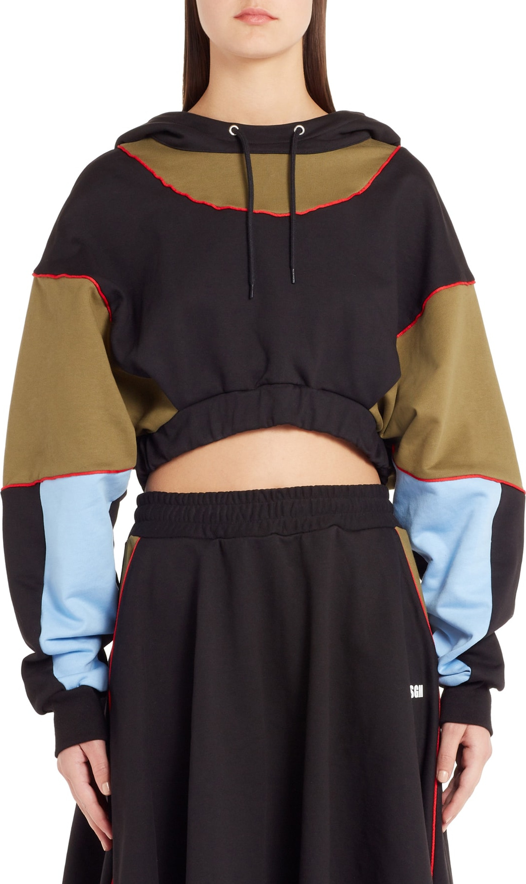 MSGM Colorblock Crop Hoodie