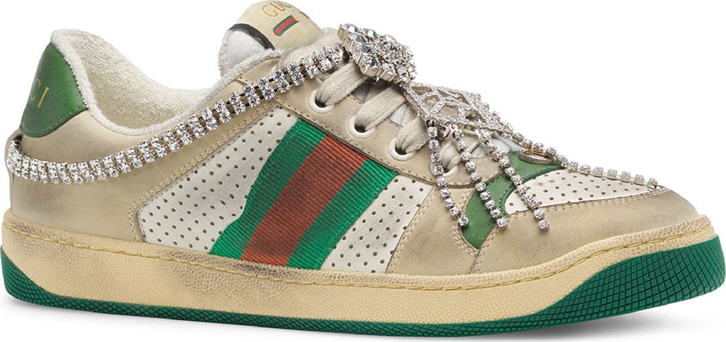 Gucci Screener Dirty Sneakers with Crystals