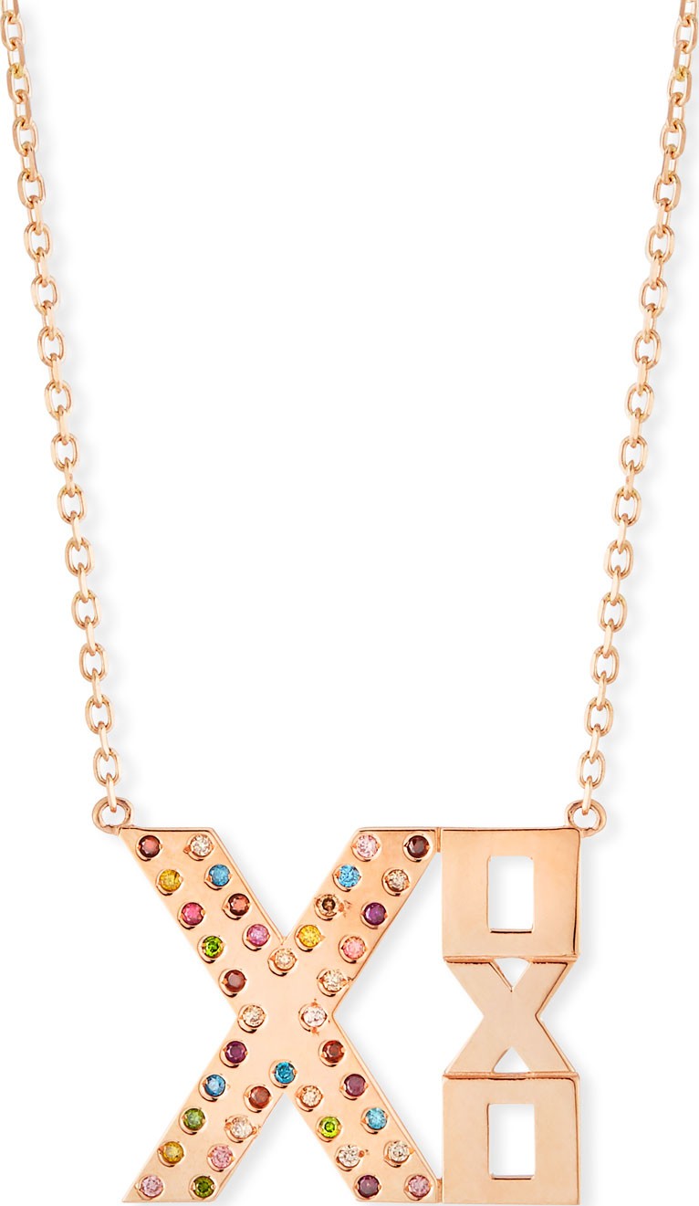 Stevie Wren 14k Rose Gold XOXO Rainbow Diamond Necklace