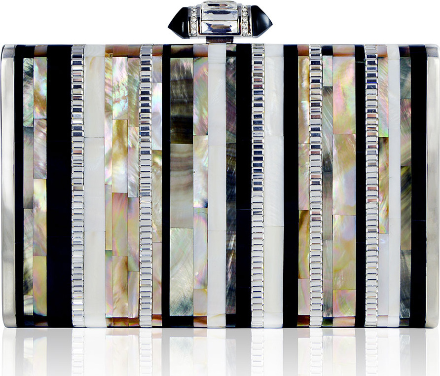 Judith Leiber Tall Slender Shell Stripes Clutch Bag, Silver