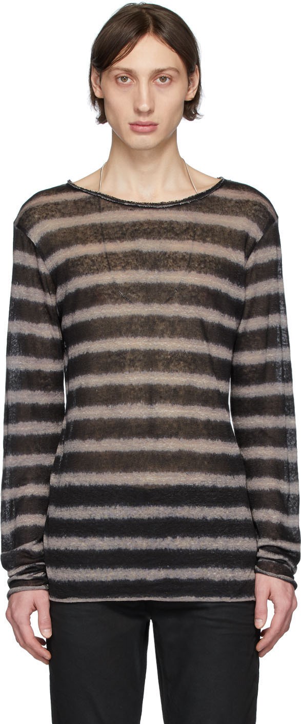 Balmain Black & Beige Striped Long Sleeve T-Shirt