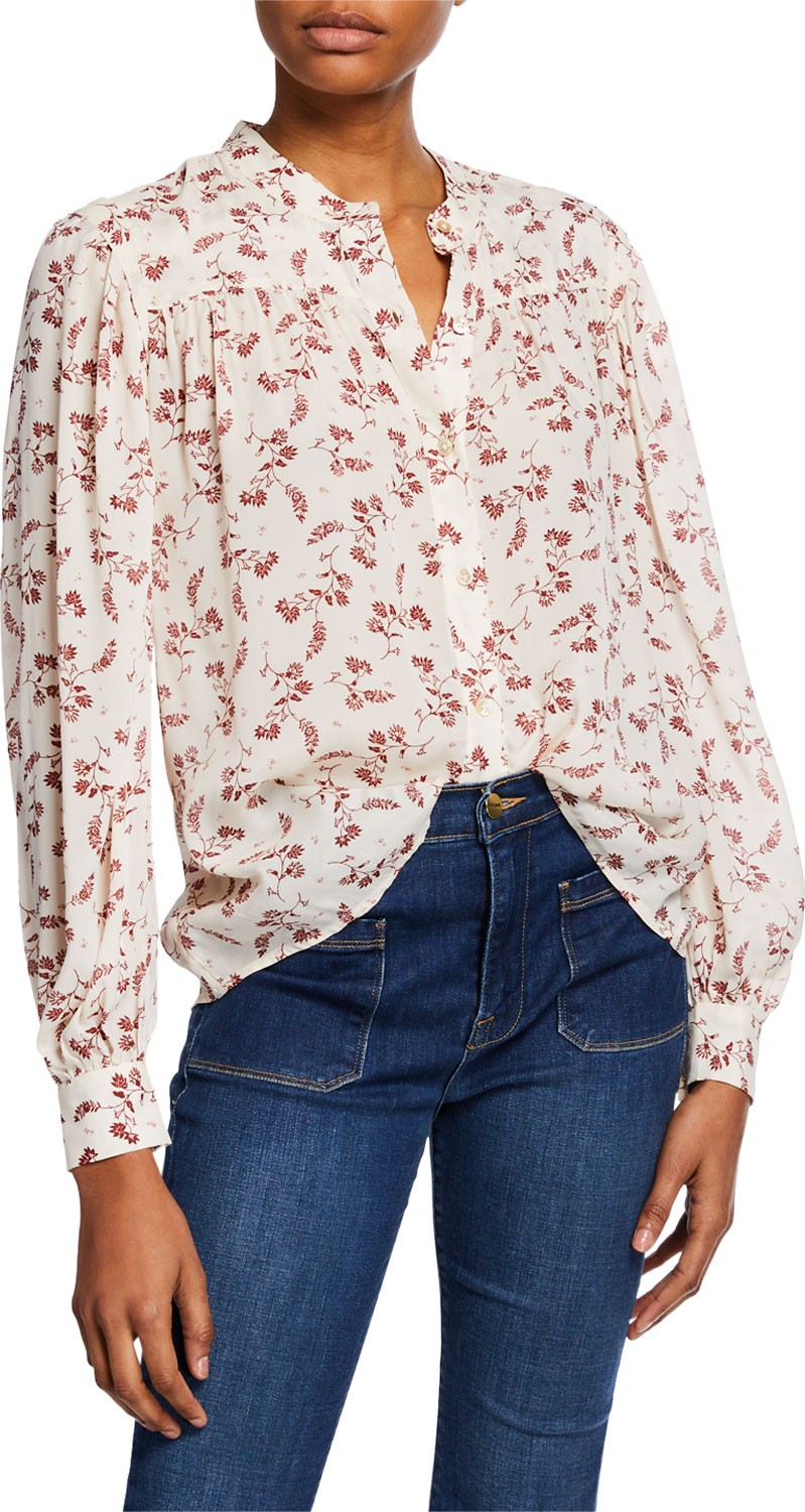 FRAME DENIM Voluminous Printed Button-Front Top