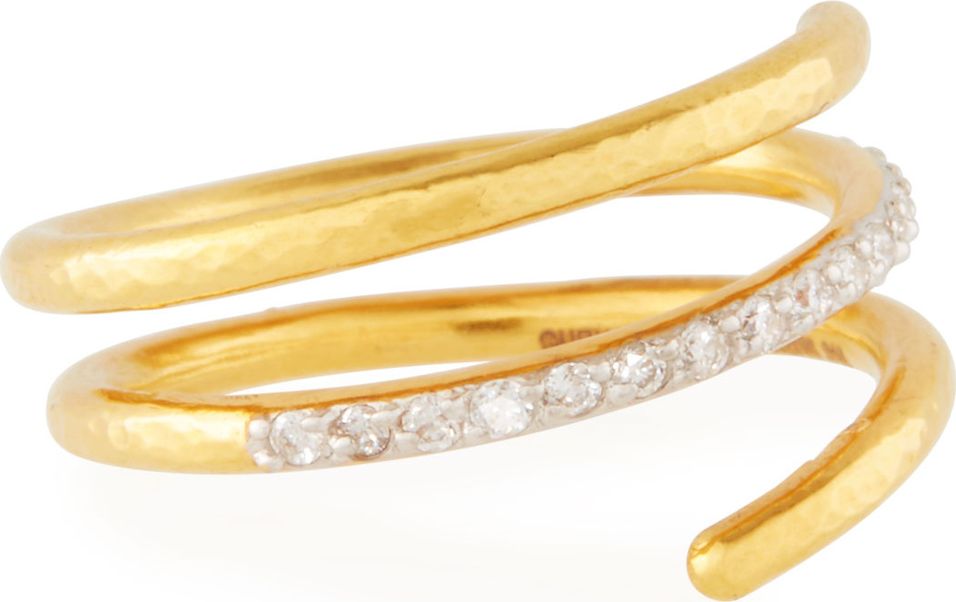 GURHAN 22k Gold Delicate Geo Pavé Short Spiral Ring