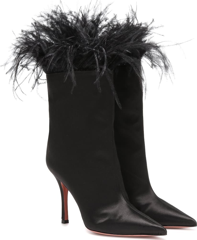Amina Muaddi Nakia feather-trimmed ankle boots