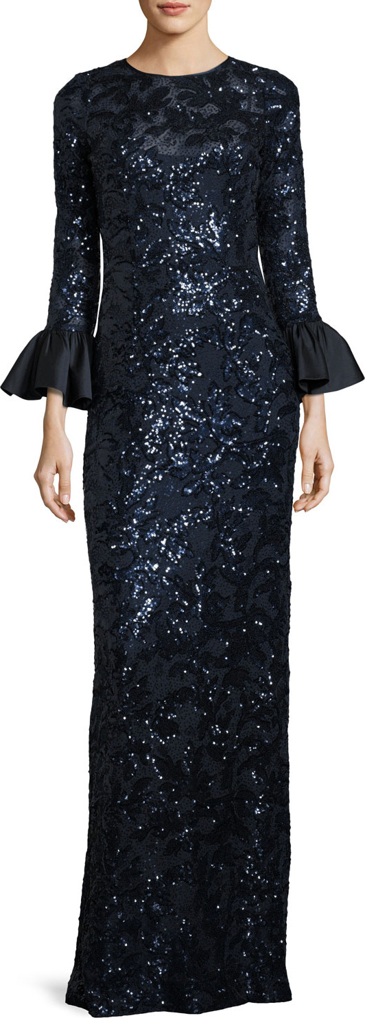 Rickie Freeman for Teri Jon Sequined Lace Column Gown