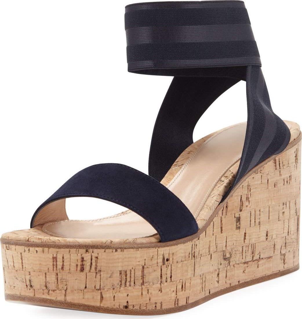 Gianvito Rossi Elastic Strap Cork Wedge Sandals
