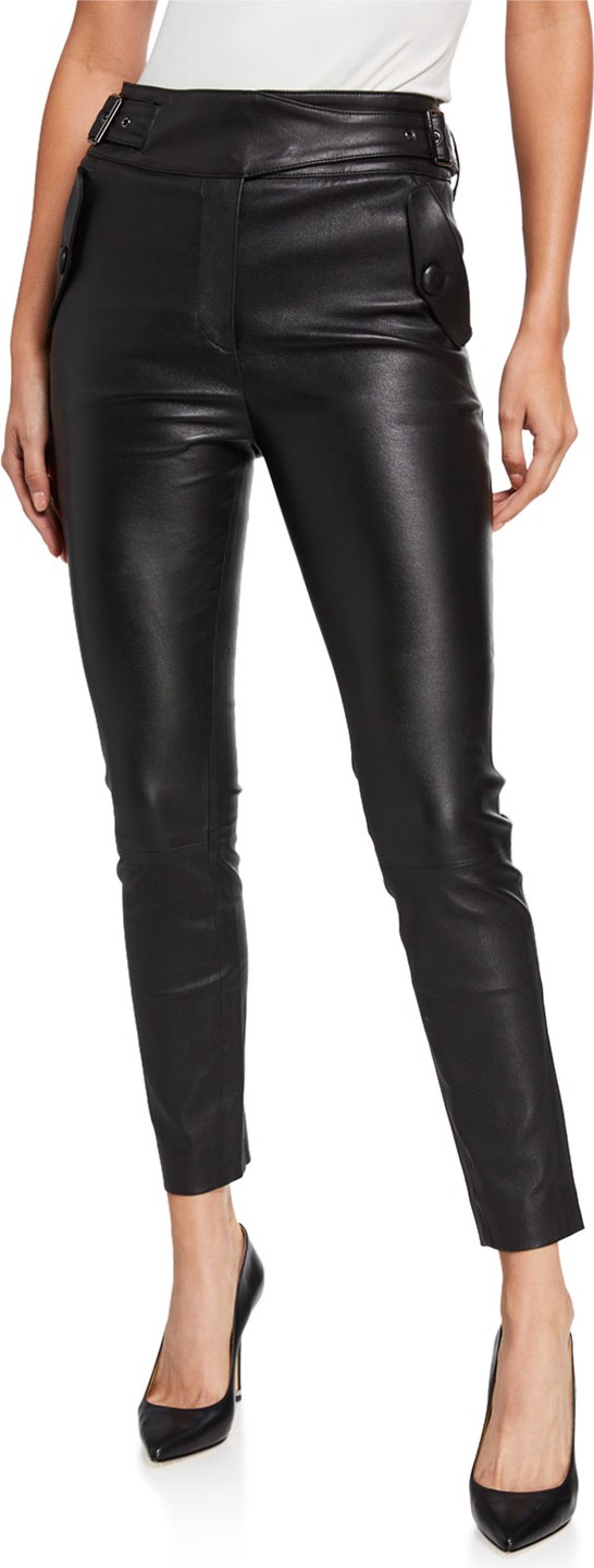 Veronica Beard Jania High-Rise Leather Ankle Pants