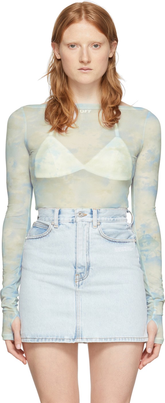 Off White Blue Tie-Dye Basic Sheer T-Shirt