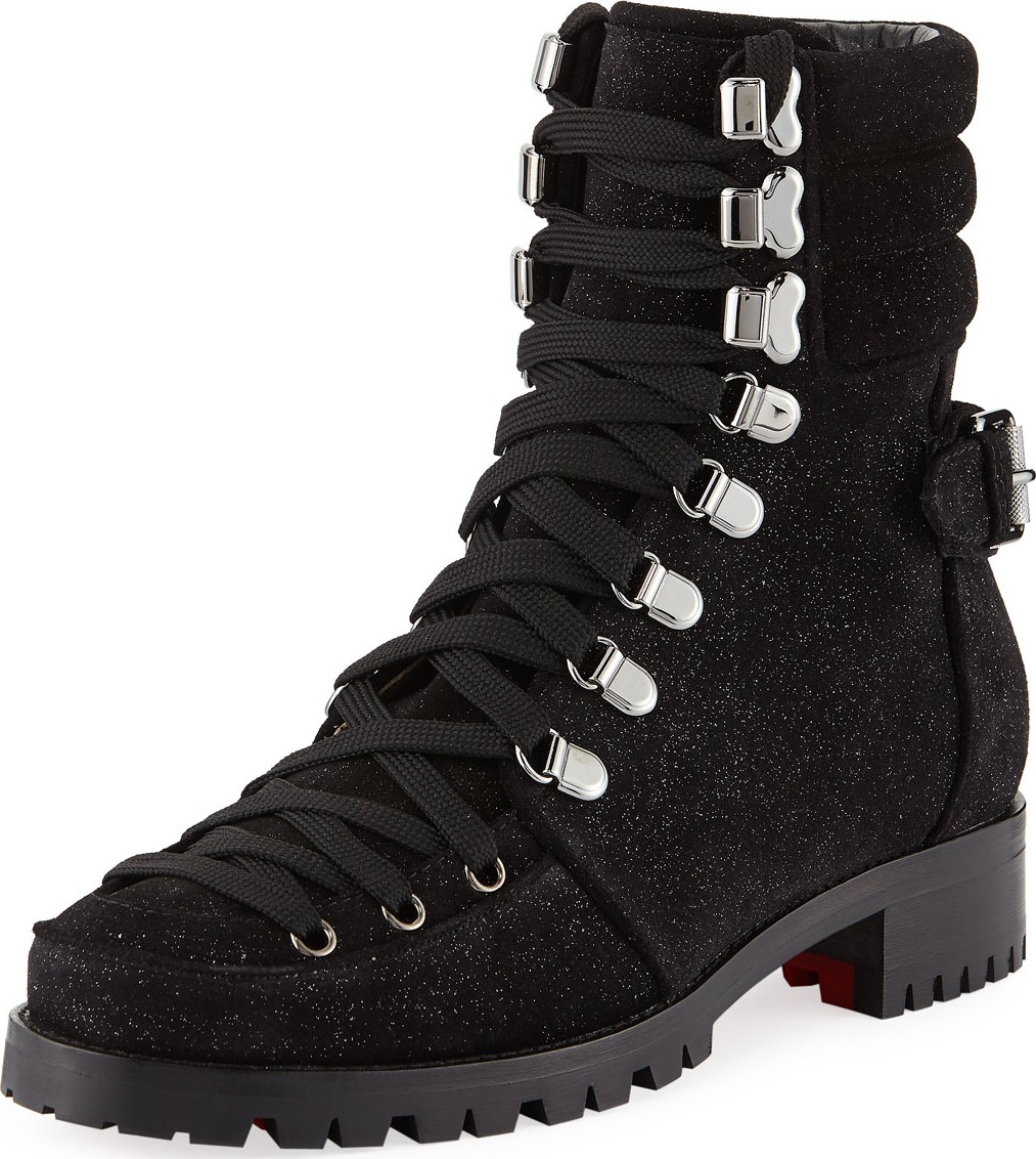 Christian Louboutin Who Runs Flat Suede Red Sole Hiking Booties