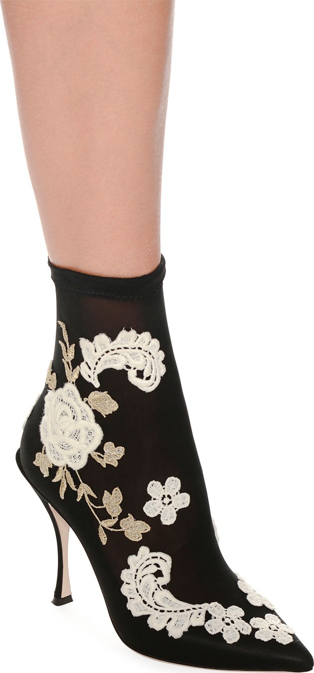 Dolce & Gabbana Embroidered-Knit Sock Ankle Booties