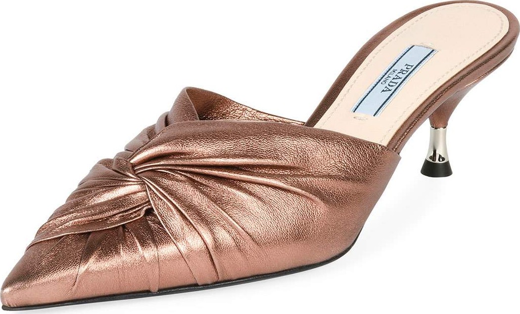 Prada Low-Heel Metallic Leather Twist Mule