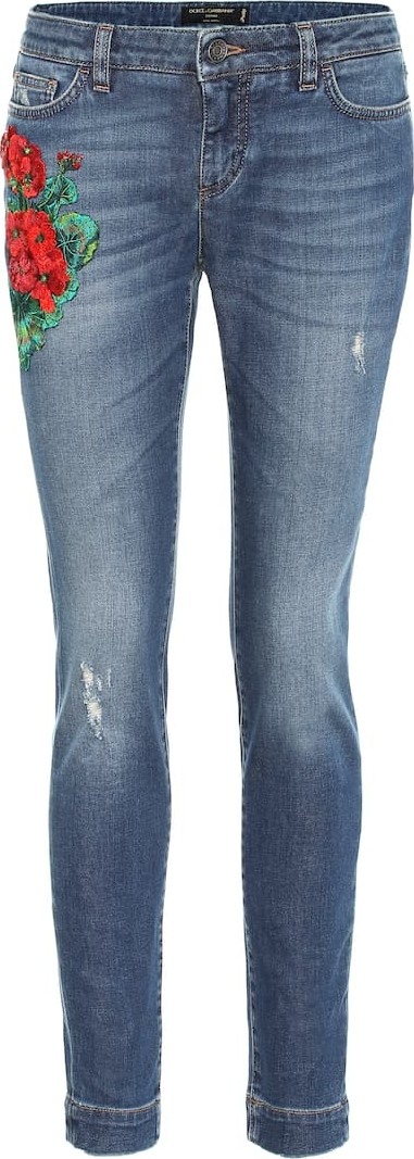 Dolce & Gabbana Embroidered low-rise skinny jeans