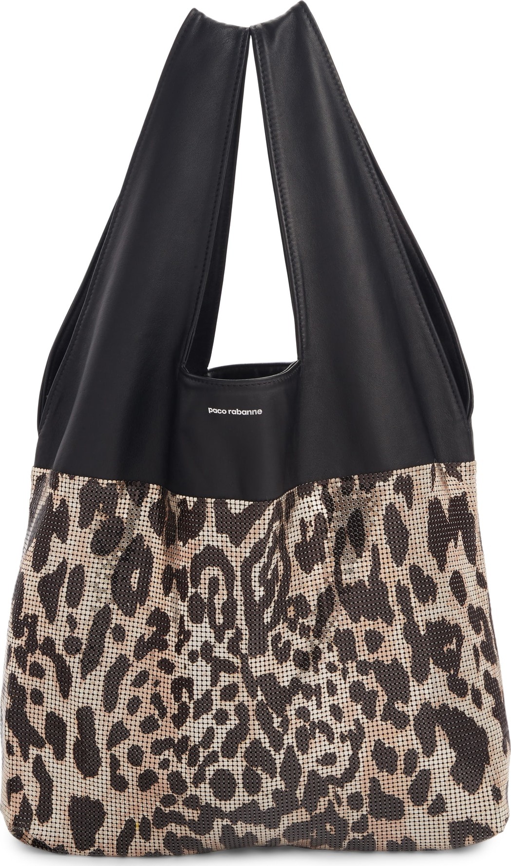 Paco Rabanne Leopard Print Mesh & Lambskin Leather Hobo